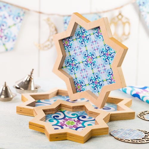 Hexagonal wooden tray set Wanas - صينية خشب ٣ قطع ونس