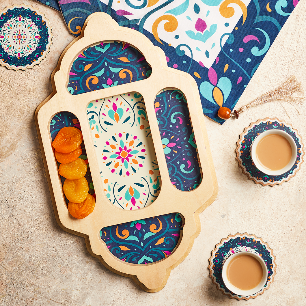 Lantern Wooden Tray Jannat - صينية خشب فانوس جنات