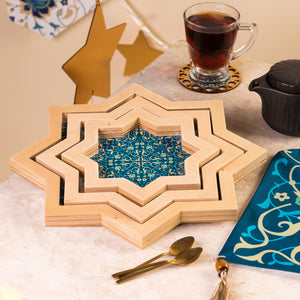 Hexagonal wooden tray set Asia - صينية خشب ٣ قطع اسيا