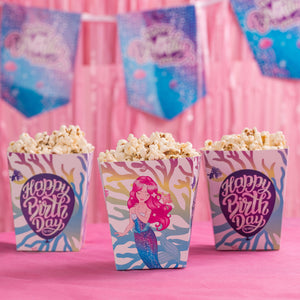 Birthday Popcorn Paper Cups Qty of 12 Mermaid theme  - مجموعة من ١٢ كوب ورقي لفشار عيد الميلاد تصميم ميرميد