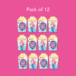 Birthday Popcorn Paper Cups Qty of 12 Mermaid theme  - مجموعة من ١٢ كوب ورقي لفشار عيد الميلاد تصميم ميرميد