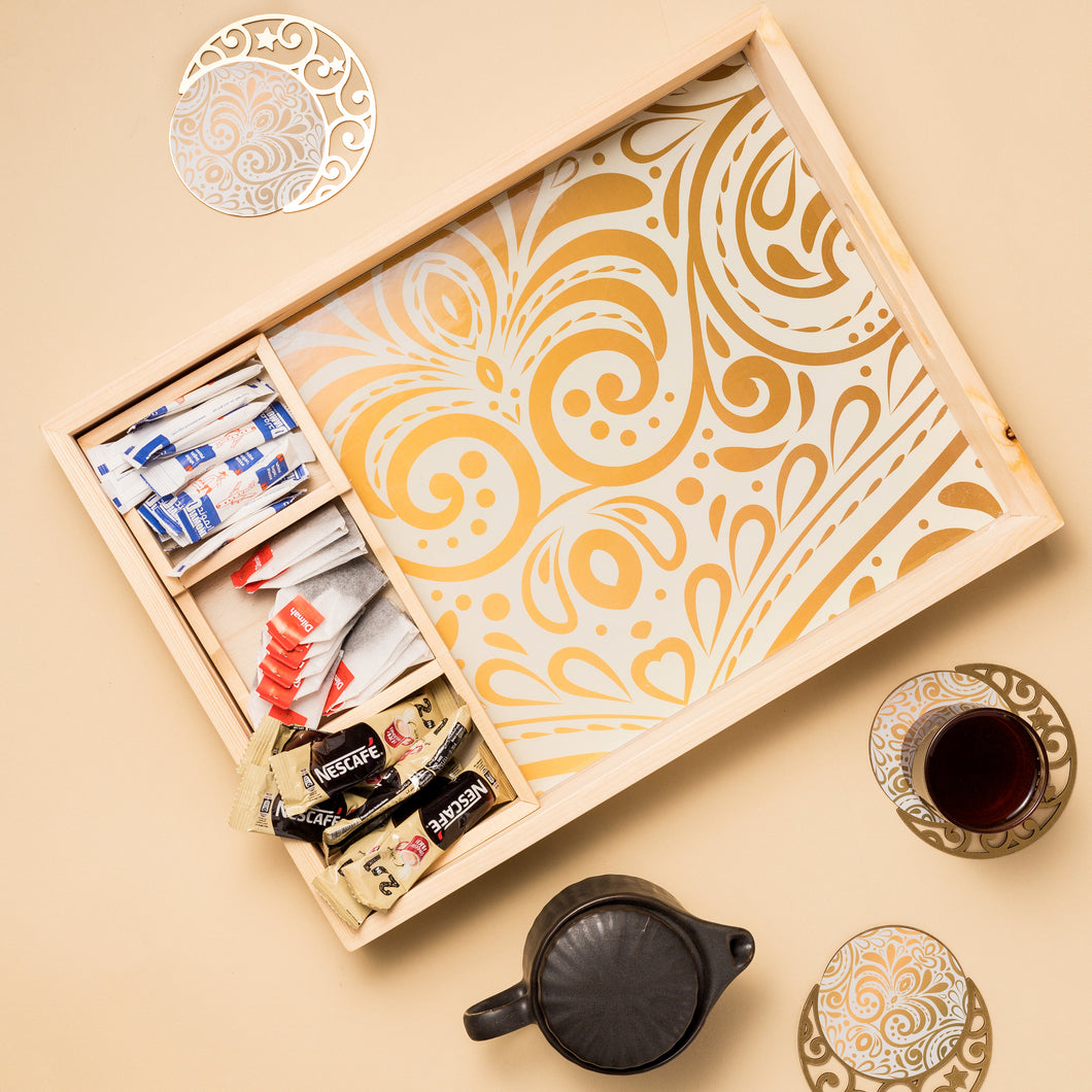 Rectangle wooden tray Royal for Eid / White color - صينية خشب مستطيلة رويال للعيد - لون أبيض